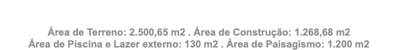 Residência de Alto Padrão . Fazenda da Grama Área de Terreno: 2.500,65 m2 . Área de Construção: 1.268,68 m2 Área de Piscina e Lazer externo: 130 m2 . Área de Paisagismo: 1.200 m2